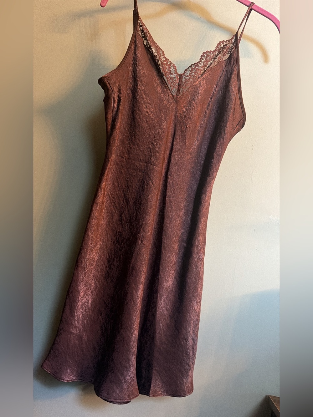 Lace Trim Maxi Slip Dress | Plum Mauve Satin Bias Cut | L
